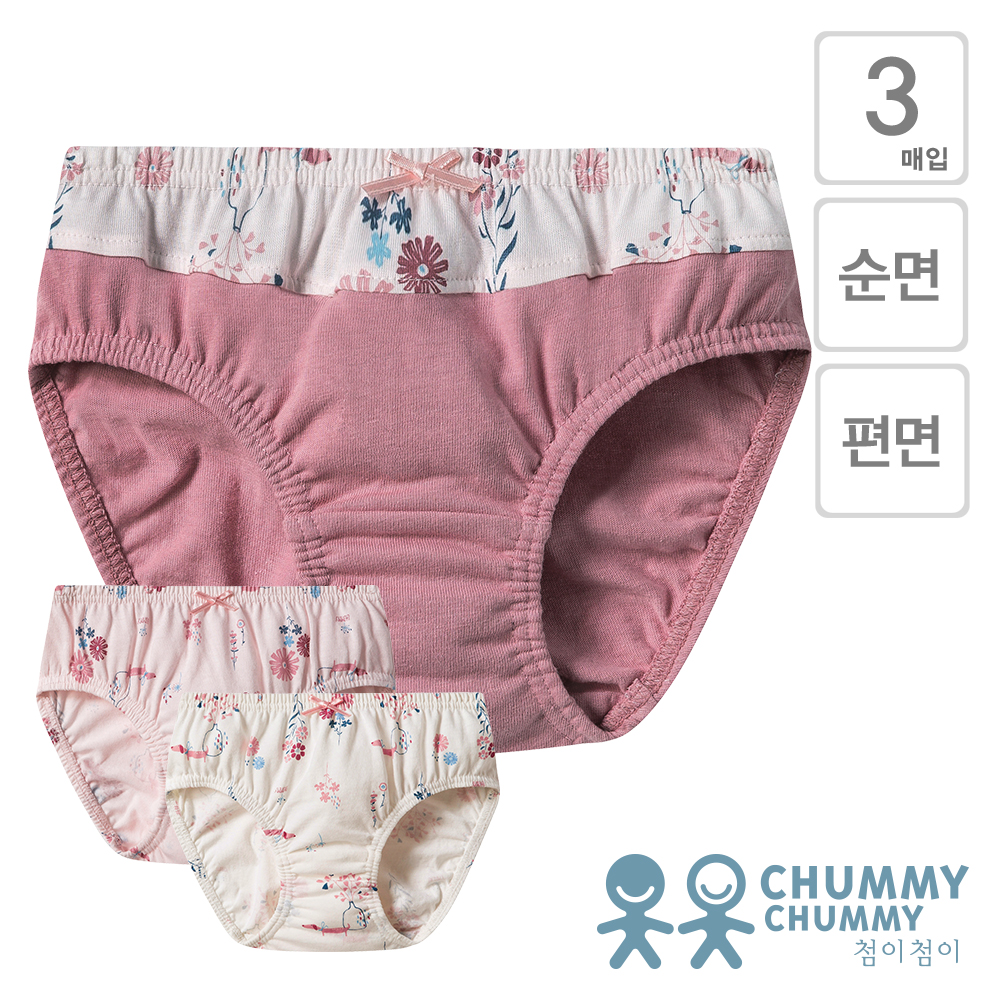 [CDBBBFAE02 첨이첨이 BFC 여아 브리프 02 순면 편면 여아동 삼각 팬티 세트 3매입] 예쁜속옷 착한가격 앤비마트